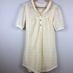ZARA Basic T-Shirt Dress Puff Sleeve Eyelet Floral Lace Lined M Cream Mini Dress